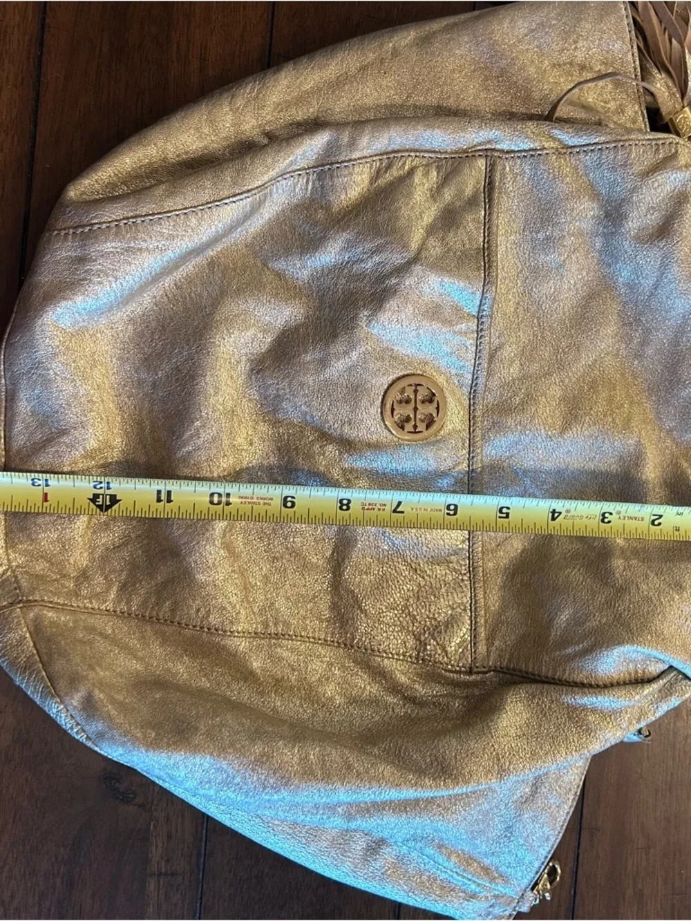 The Tory Burch Shimmer Gold Dean Hobo Bag MSRP 590.00